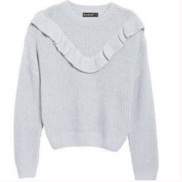 NWT BlankNYC Rum Ruffle Grey Knit Sweater Size Medium New With Tags Ribbed Boho - Picture 13 of 14